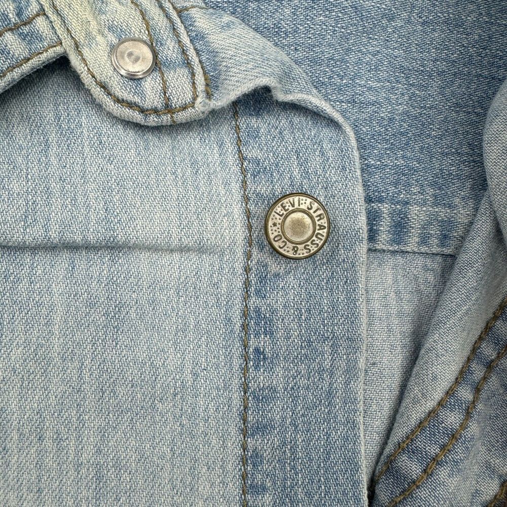 Levi's Shirt Mens Small Blue Denim Rivet Button Long Sleeve Y2K Vintage FLAWS - Picture 7 of 10
